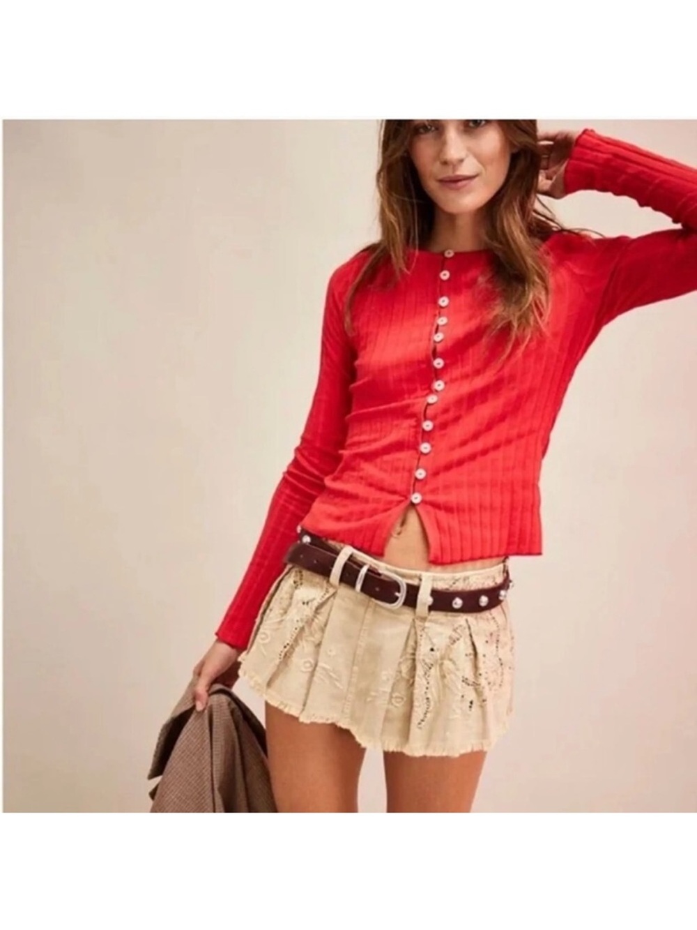Free People Tilly Ribbed Button-Front Long Sleeve Top